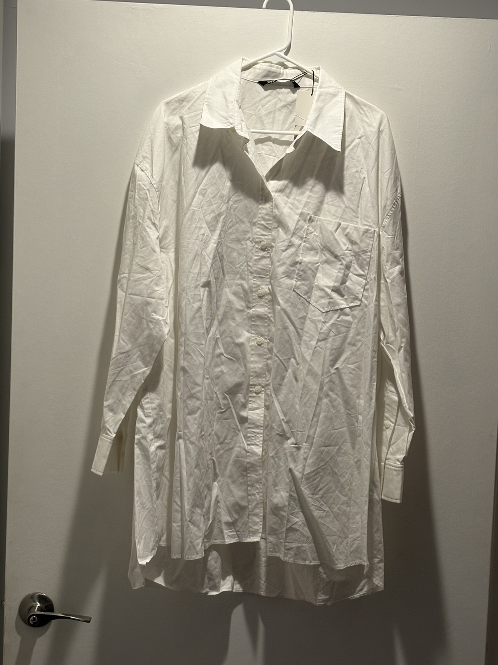 Zara White Longline Button-Down Shirt